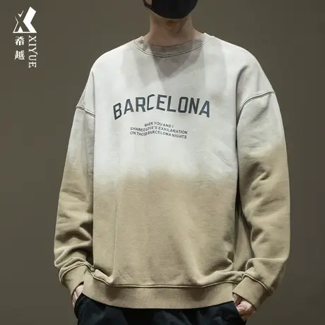 希越设计感重磅男士卫衣秋冬新款宽松大码渐变印花套头打底衫上衣商品大图