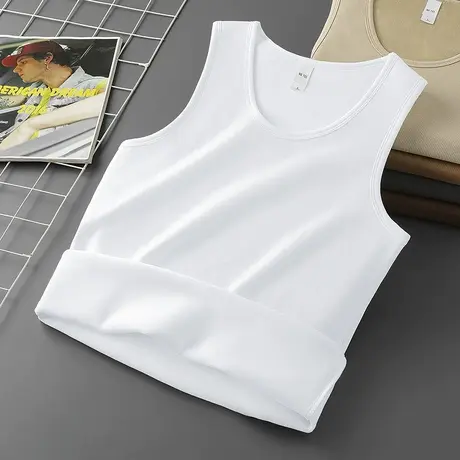 男士背心冬季内穿运动篮球坎肩加绒加厚纯色无袖t恤保暖打底马甲商品大图