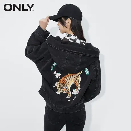 ONLY奥莱夏季休闲廓形老虎刺绣连帽短款牛仔外套女商品大图