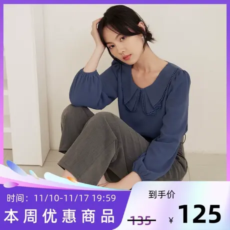 桔熊春秋季韩版厚雪纺衫花边领通勤泡泡长袖上衣女装大码AB16275商品大图