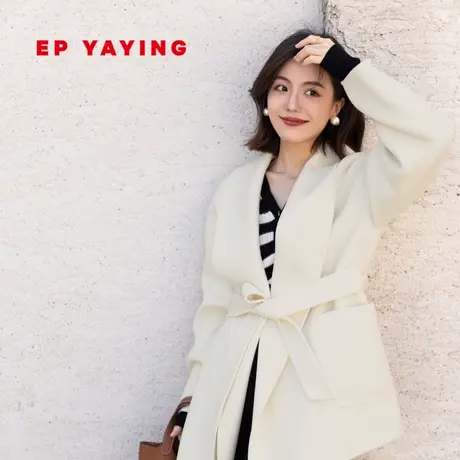 [重磅限量]EP雅莹女装 阿拉善纯羊绒白色大衣外套 商场同款8409A图片