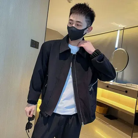 秋季男士夹克外套男装上衣翻领纯色工装学生潮牌修身潮流休闲百搭商品大图