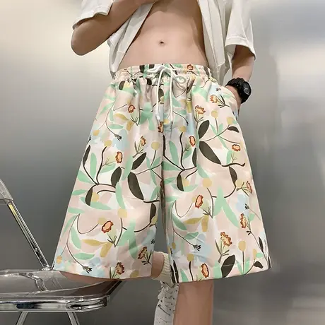 速干薄款花短裤男夏季潮牌ins居家外穿沙滩裤宽松休闲五分大裤衩5商品大图