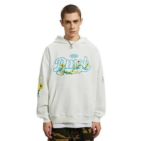 Nuthink美式小雏菊刺绣420g重磅连帽卫衣男宽松加绒加厚春季帽衫商品大图