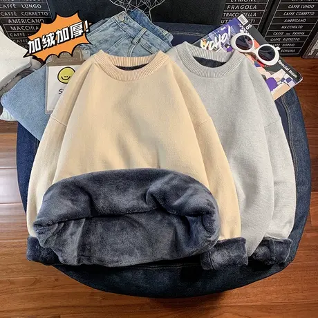 冬季毛衣男韩版宽松慵懒百搭圆领针织衫秋冬加绒加厚ins潮流外套商品大图