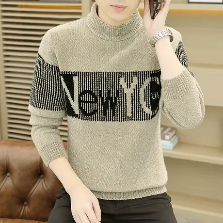 青少年毛衣男潮加厚款秋冬季初高中学生半高领打底针织衫百搭上衣商品大图