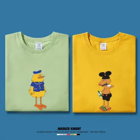 夏季新款嘎嘎和咪咪印花队北海怪兽t恤纯棉短袖潮牌T新裤子乐队商品大图