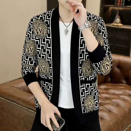 设计高级感潮牌个性开衫毛衣男帅气针织披风外套秋季轻奢男装线衣商品大图