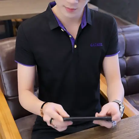 翻领polo男衫带领男士短袖t恤有领子青年夏装短衣外穿打底衫上衣商品大图