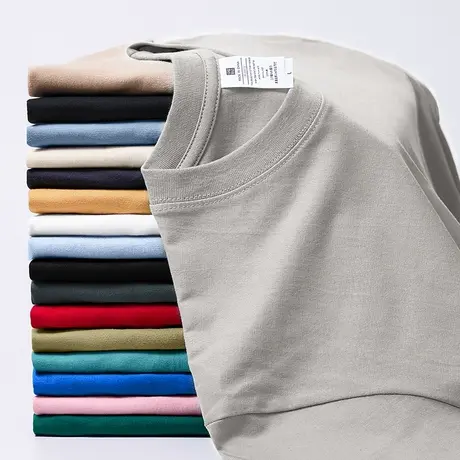 重磅纯棉短袖t恤男女宽松圆领上衣服夏季纯色全棉半袖体恤打底衫商品大图