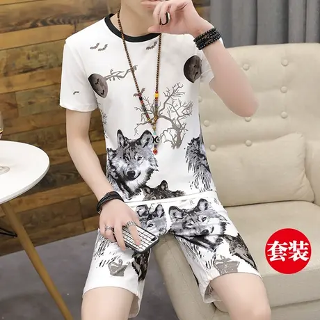 夏季男短裤套装冰丝薄款大裤衩沙滩裤一套搭配潮流帅气休闲五分裤商品大图