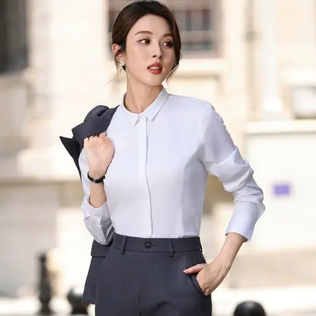 小领白衬衫女长袖职业装2023新款秋装修身ol白衬衣内搭通勤工作服图片