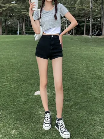 清仓捡漏短裤女夏高腰薄款2023年新款小个子黑色牛仔短裤潮流ins图片