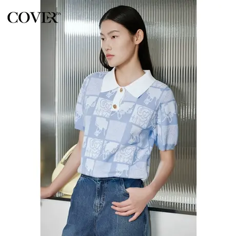 COVER夏季肌理提花POLO领针织衫商品大图