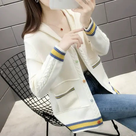 女士毛衣针织开衫2023年新款爆连帽爆款显瘦百搭春款外套女早春季图片