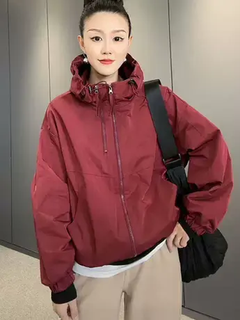 欧货今年流行双拉链连帽外套女春秋款2023新款百搭时尚高级感上衣图片