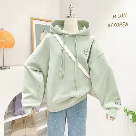 23秋季新款外套韩版奶油色甜美ins小熊连帽卫衣宽松上衣软糯大码商品大图