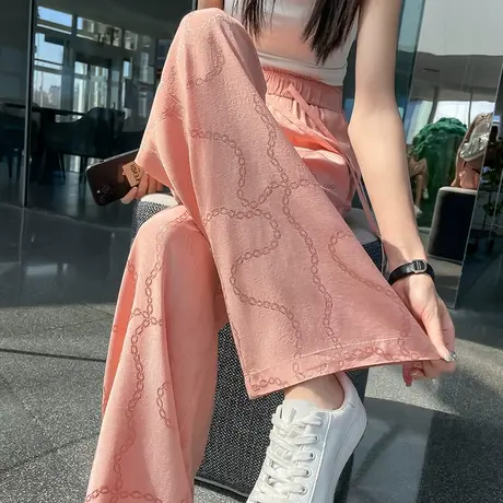 冰丝提花高腰阔腿裤女春夏垂感显瘦缎面醋酸铜氨丝直筒拖地裤子图片