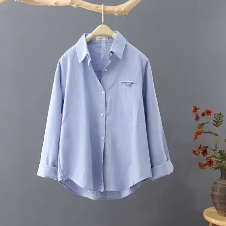 短款上衣女长袖休闲衬衣2024年春秋新品韩范宽松衬衫百搭打底衫潮商品大图