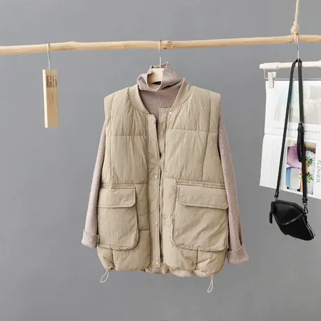 大口袋立领气质韩范十足羽绒棉马甲女款外穿保暖秋冬季棉坎肩外套商品大图