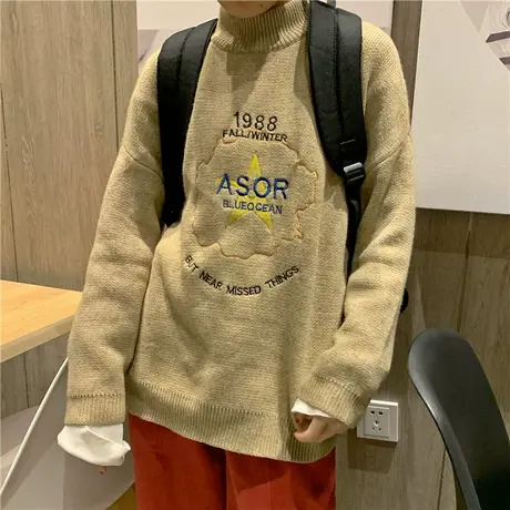 新款冬季韩版ins潮盐系少女刺绣套头长袖毛衣外穿女外套ulzzang图片