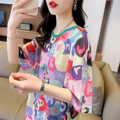 冰丝透气防晒衣短袖t恤女夏季韩版宽松薄款运动休闲跑步健身上衣图片