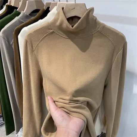 欧货半高领德绒长袖T恤女秋冬季韩版修身显瘦内搭加厚打底衫上衣图片