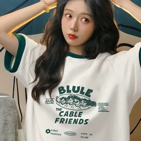 大码港味复古chic设计感短袖t恤女2022夏季ins超火宽松半袖上衣潮商品大图