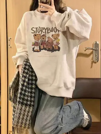 大码无帽灰色卫衣女秋hiphop小众潮牌外套ins慵懒风宽松显瘦上衣商品大图