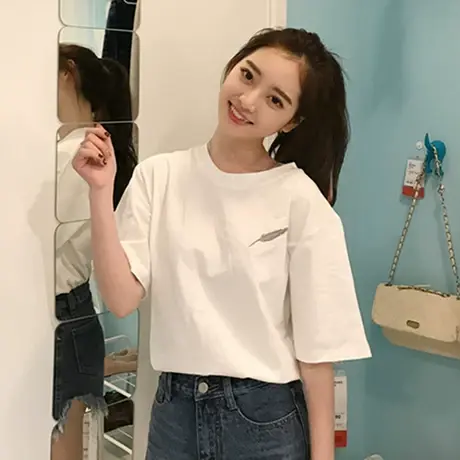 2024年夏季新款宽松情侣女装白色冰丝设计感上衣服别致短袖t恤潮图片