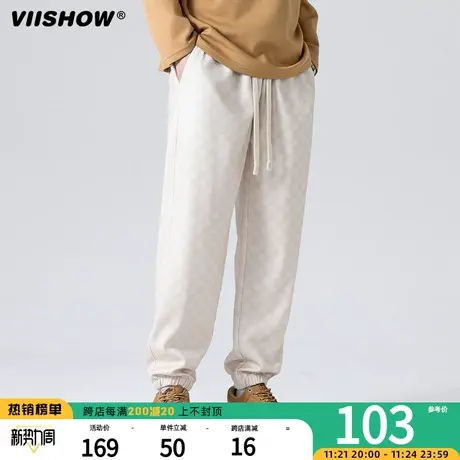 VIISHOW美式潮牌棋盘格休闲裤男春秋薄款运动卫裤宽松束脚长裤子图片