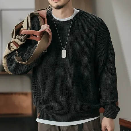 休闲毛衣男圆领舒适定制精梳混纺睛纶棉宽松慵懒风长袖百搭毛衣图片