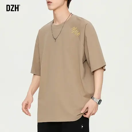 男士纯色刺绣t恤男夏季纯棉短袖美式高街情侣装夏装衣服男款半袖商品大图