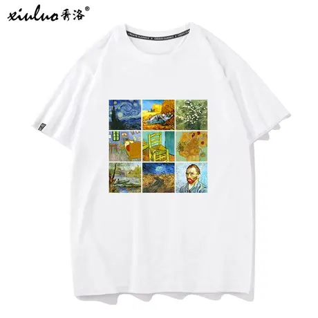 秀洛梵高T恤男油画向日葵自画像短袖复古宽松国潮牌世界名画衣服商品大图