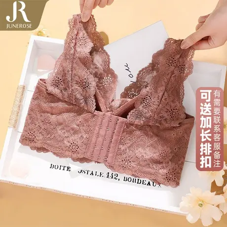 六月玫瑰内衣女大胸显小夏季薄款收副乳大码文胸无钢圈2021年爆款商品大图