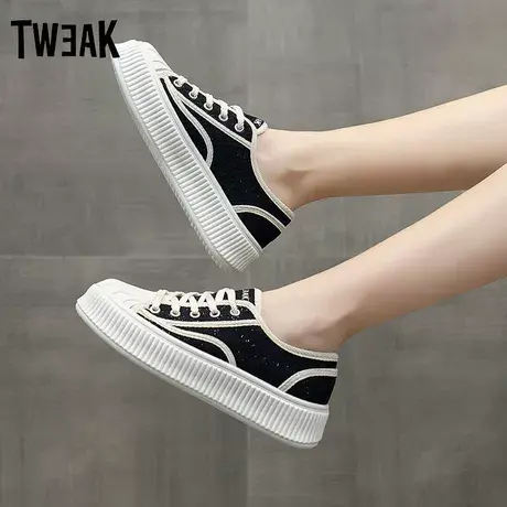 TWEAK饼干女鞋松糕厚底帆布鞋2023新款春秋单鞋小白鞋休闲板鞋女商品大图