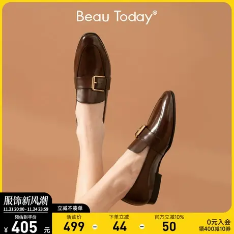 BeauToday春秋透气新款乐福鞋女鞋软底平底单鞋英伦风粗跟小皮鞋商品大图