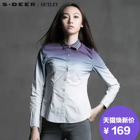 s.deer【新品】圣迪奥专柜正品女装布条饰领吊染衬衫S14380516图片