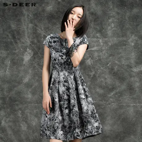 s.deer【新品】圣迪奥女装夏装斑驳抽象氤氲茧壮连衣裙S15281270图片
