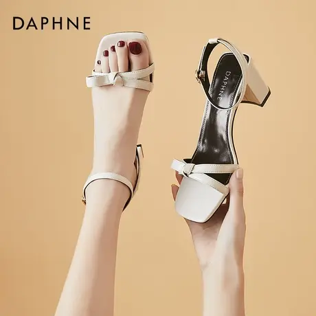 达芙妮粗跟凉鞋女夏2021年新款学生百搭仙女风一字带高跟鞋女中跟图片