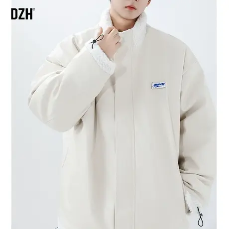 男士仿PU皮棉服男款冬季加厚潮牌羊羔绒外套2023新款棉衣宽松皮衣商品大图