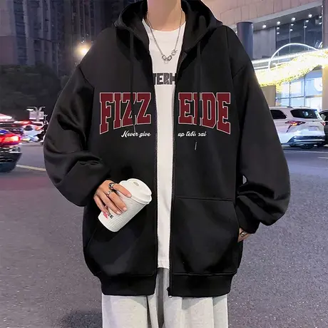 卫衣外套男春秋季oversize潮牌休闲连帽开衫港风chic拉链运动上衣图片