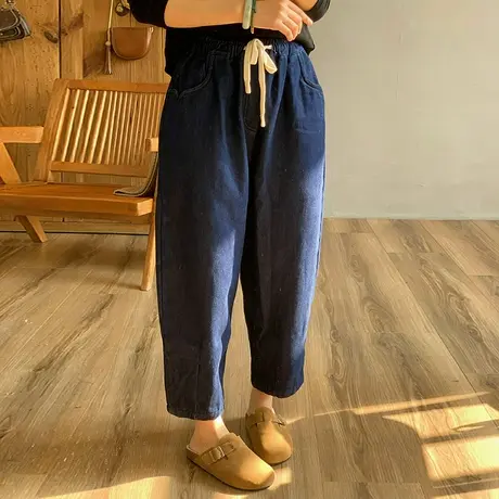 dza 高腰显瘦宽松直筒加绒牛仔裤子女秋冬外穿长裤休闲哈伦百搭裤图片