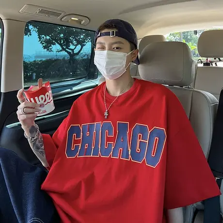 大字母印花短袖T恤男韩版夏季宽松ins潮流圆领港风情侣高街上衣服商品大图