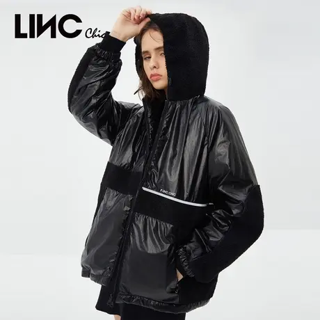 【呼呼专享】LINCCHIC金羽杰羽绒服女冬季羊羔毛拼接短款轻薄外套商品大图