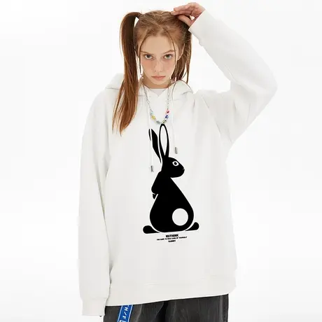 Nuthink国潮潮流ins中性风兔子连帽卫衣男女同款冬季宽松大码外套商品大图