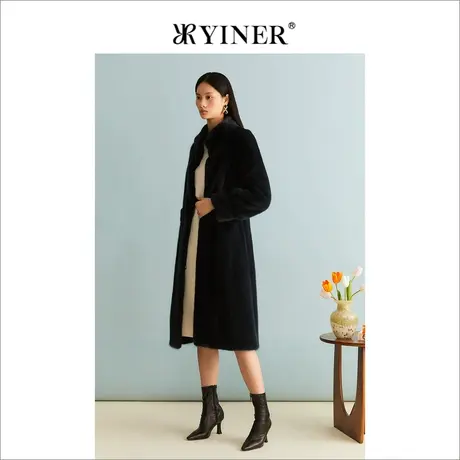 YINER音儿女装冬季法式优雅绒暖水貂毛皮真皮皮草长款外套商品大图