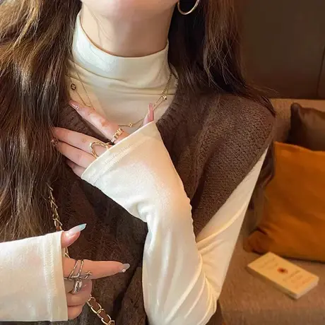 韩系高级感半高领打底衫女内搭修身显瘦春装欧货潮牌长袖T恤上衣商品大图