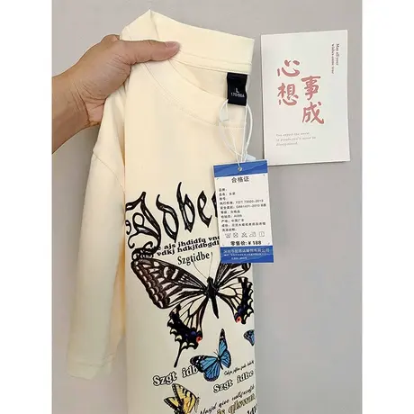 纯棉设计感蝴蝶短袖t恤女夏季小众宽松美式复古港味chic上衣半袖图片
