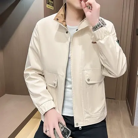 外套男春秋季2024新款男士潮牌立领工装帅气袋盖口袋休闲夹克男装商品大图